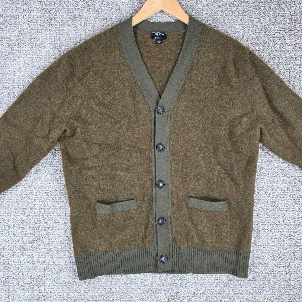 Todd Snyder Mens Baby Alpaca Merino Wool Blend Cardigan Sweater Green Large